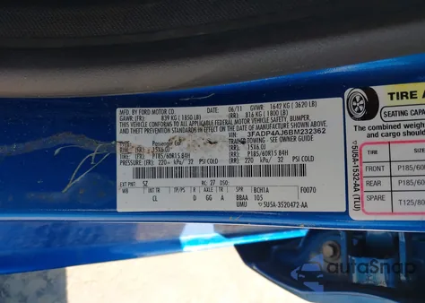 2011 Ford Fiesta S z USA, uszkodzony, nr VIN 3FADP4AJ6BM232362